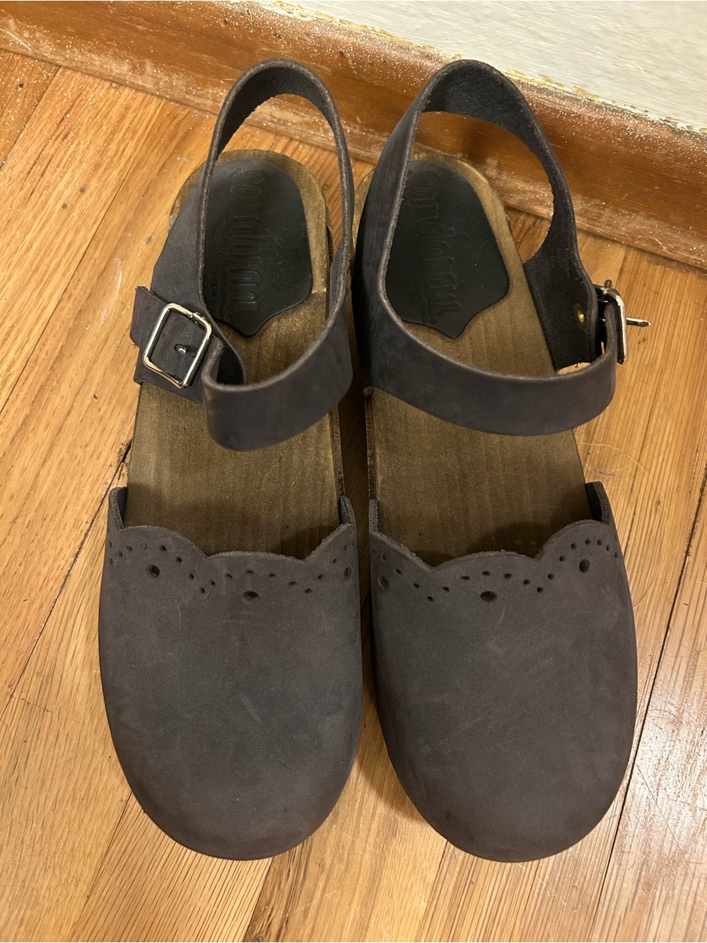 Sandgrens Women’s Milan Clog Sandals Navy Nubuck Leather w Scalloped Trim, EU 39 - Picture 5 of 11
